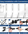 Diagram showing easy installation of All In One Low Voltage Landscape Lighting Kit With Transformer And Dusk To Dawn Sensor, connectors close-up.
