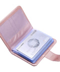 Slim RFID Blocking Card Holder Wallet Organizer Case With Magnetic Closure In PU Leather Vertical Rose Gold 20 Card Slots 10 Double Sided And 7 Small Memory Card Pockets open view