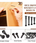 M6 Socket Cap Bolt Kit For Furniture, 30 Piece Set With Allen Wrench, Countersunk Screws, Barrel Nuts, Binding Screws Black Finish