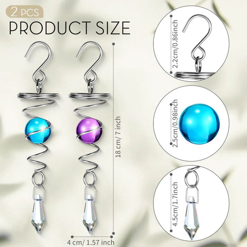 Two Piece Gazing Ball Spiral Tail Wind Spinner Stabilizer Set For Indoor Outdoor Hanging Stainless Steel Garden Decor With Hanging Swivel Hook Glass Balls In Purple And Dark Blue For A Fresh Yard Vibe, 18cm