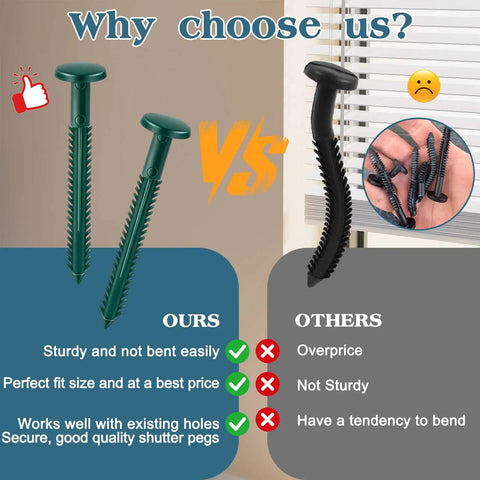 Comparison of Top Shelf Sixty Pack 3 Inch Vinyl Shutter Fasteners Heavy Duty with inferior shutter anchors for durability and price.