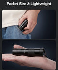 Person holding pocket-sized flashlight from Four Pack UV Blacklight Flashlights With Twelve LED 395nm Ultraviolet Detectors.