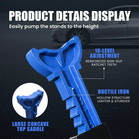 Close-up of the 3 Ton Double Locking Car Jack Stands Heavy Duty Lift Supports with ratchet teeth and concave saddle.