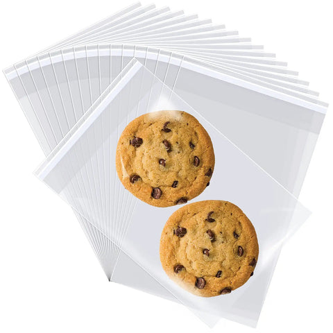 300 Count 4x6 Inch Self Adhesive Cellophane Bags 2.8 Mil Clear Plastic Bags For Candy Cookies Bread Desserts And Party Favors with cookies