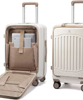 Expandable 22x14x9 Carry On Luggage With USB Charging Port Front Pocket And TSA Lock PC Hardside Spinner Wheels in beige color