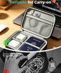 Open travel case with passport, charging dock, 3-in-2 cable for All In One Travel Charging Dock For Watch And Phone With 3 In 2 Cable