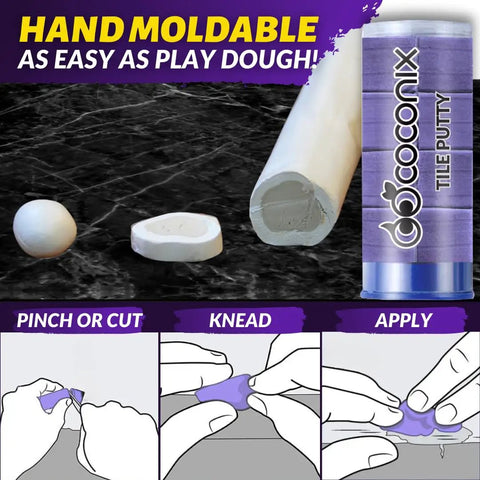 Tile And Stone Repair Kit For Fixing Cracks Chips And Scratches On Bathtubs Tiles Floors Walls And Counters With Kneadable Putty Easy To Use All In One Home Repair Solution showing kneadable putty and application steps.