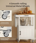 Slick Rolling Microwave Cart With Boss Level Storage Built Onto A Rock Solid Rubberwood Base, Crisp White Kitchen Island Station with 360-degree wheels.