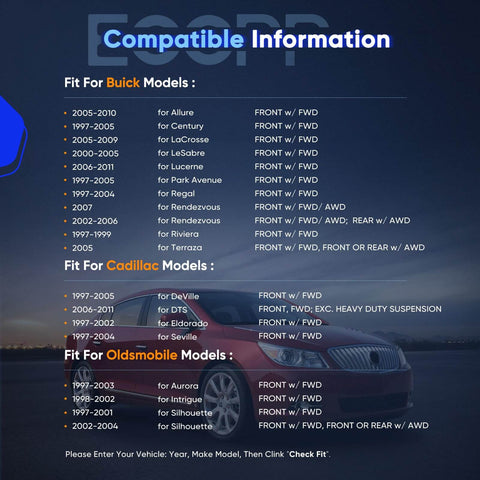 Compatibility chart for Pair 513121 5-Lug Front Wheel Hub and Bearing Assembly showing Buick, Cadillac, Oldsmobile models.