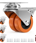 Heavy Duty 2 Inch Swivel Caster Wheels Set Of 4 Locking Plate with orange dual wheels, steel frame, for heavy loads.