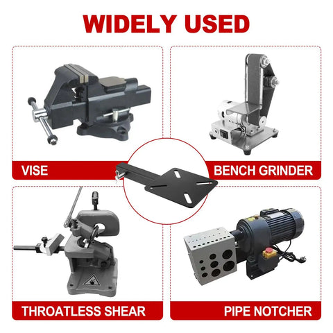 Heavy Duty Workbench Mount Vise Holder And Bench Grinder Stand Adapts To Standard Two Inch Hitch Receiver shown with various tools.