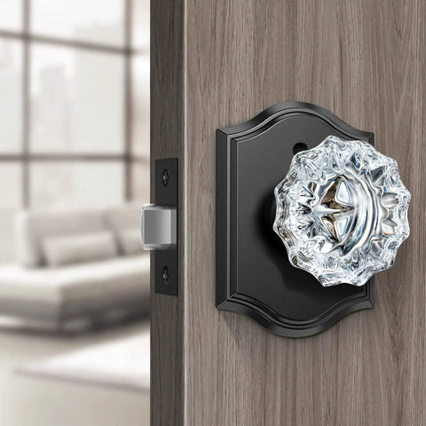 Three Pack Crystal Door Knobs With Lock Glass Privacy Knobs Matte Black Vintage Diamond Glass Door Knob Set for bedroom interior