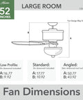 52 Inch White Indoor Ceiling Fan With LED Light And Pull Chain dimensions diagram