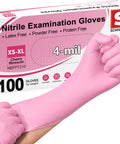 Top Tier Medical Grade Nitrile Exam Gloves Powder And Latex Free Pink Disposable Gloves 100 Count for healthcare use shown on hand.