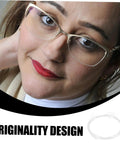 Woman wearing half-frame glasses demonstrating Glasses Repair Thread Kit For Half Frame Eyewear Lanyard And Wire Repair Tool.
