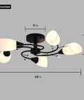 Dope Semi Flush Mount Ceiling Light Fixture With Five Tulip Glass Globes, Modern Black Pendant Ceiling Light for Bedroom Hallway Kitchen and Dining Room, Dimmable and Bulbs Included, dimensions 29 1/2 x 7 1/16 x 5 7/8 inches