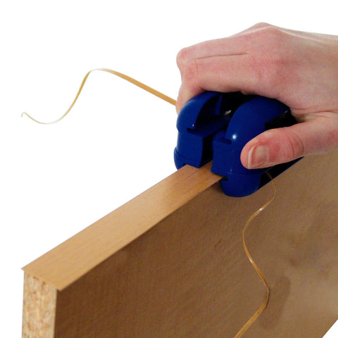 Using Pneumatic Quad Trimmer With 30 Degree Carbon Steel Blade No Springs Attached Ergonomic Handheld Design on wood edge