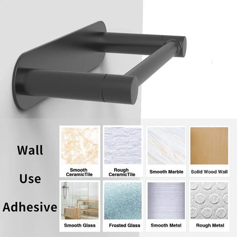 Stick-On Matte Black Adhesive Toilet Paper Holder With Double Pivot Posts No Drill Rustproof Stainless Steel And Zinc Alloy