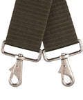Close-up of utility clips on Three Bag Tool Bag Set With Suspenders In Mossy Oak Camo Heavy Duty 1680D Poly Fabric LoadBear Stretch Suspension.