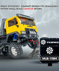 Direct Mount High Torque Coreless Servo showcasing plug and play installation with yellow 1/18 RC crawler on rocky terrain.