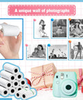 12 Rolls Mini Thermal Sticker Paper For Kids Instant Cameras, HD 2.2 Inch Thermal Paper Refills, White Sticker Paper Pack, No Hassle Easy Peel Adhesive, Compatible With Most Mini Thermal Printers, Perfect For Fun Photo Prints showing rolls and camera