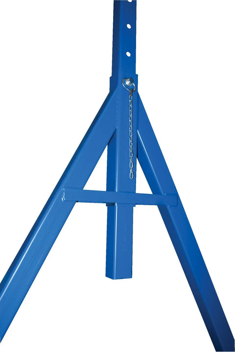 Built Tough 2000 Lb Steel Gantry Crane support frame with blue finish and adjustable height features.
