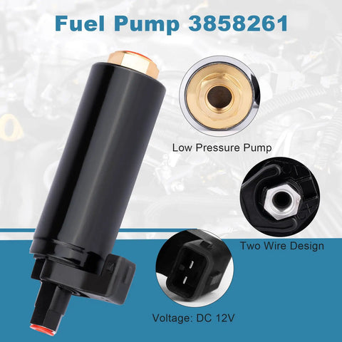 Low Pressure Marine Fuel Pump Replacement for Volvo Penta OMC Mercruiser Stern Drives with part number 3858261 and two-wire design.