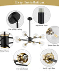 8 Light Sputnik Chandelier Pendant Light With 4.7 Inch Clear Glass Globe Shades for Flat or Sloped Ceilings, installation details.