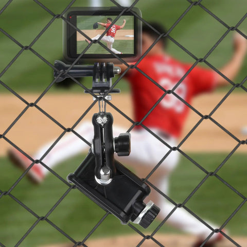 4-In-1 Universal Fence Mount Kit With Tripod Adapter for Recording on a chain-link fence during a baseball game