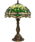 Green Tiffany Style Stained Glass Dragonfly Bedside Table Lamp For Reading And Cozy Vibes Decor, 12x12x18 Inches Desk Light