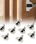 8 Pack Open Side Cabinet Hinges With 110 Degree Self Closing For Doors 16mm To 19mm Thick, 35mm Cup Behind Door displayed
