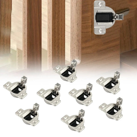 8 Pack Open Side Cabinet Hinges With 110 Degree Self Closing For Doors 16mm To 19mm Thick, 35mm Cup Behind Door displayed