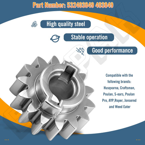 Two Pack 14T Pinion Gear Replacement For Husqvarna And Poulan Lawn Tractors 532403849, high-quality steel gear close-up