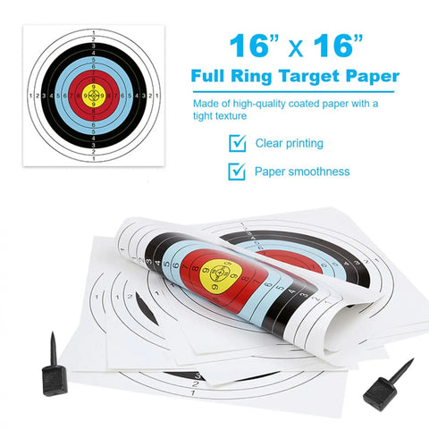 15 Pack Archery Target Paper For Backyard Practice 16 Inch With 10 Ring Design displayed with high visibility paper