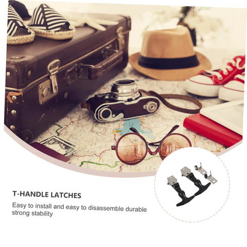 Heavy Duty Draw Latches Kit with Brackets for marine and automotive use, shown next to travel items like a suitcase and camera.