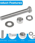 Heavy Duty 1/4-20 Hex Head Bolts Kit With Nuts Flat Washers And Spring Lock Washers Fully Threaded Stainless Steel 304 Bright Finish