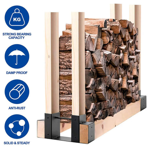 Heavy Duty Outdoor Firewood Rack With Adjustable Length Bracket Kit For Any Backyard Fire Pit Weatherproof Black Wood Storage For Logs And Kindling Built Tough Frame Easy Assembly Keeps Your Patio Clean And Ready