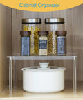 Clear Acrylic Cabinet Organizer And Kitchen Countertop Spice Rack Slick Multi Tier Shelf Riser with stacked spice jars