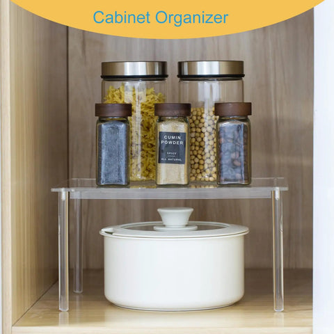 Clear Acrylic Cabinet Organizer And Kitchen Countertop Spice Rack Slick Multi Tier Shelf Riser with stacked spice jars
