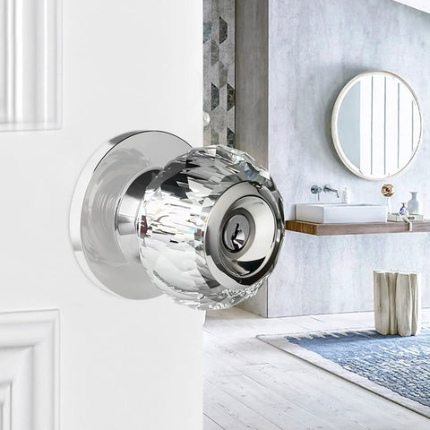 Crystal Glass Door Knob With Privacy Lock And Keys Satin Nickel Finish Diamond Cut Interior Door Knob For Bedroom Bathroom Closet Or Garage Sleek Modern Look And Easy Install 1 Pack