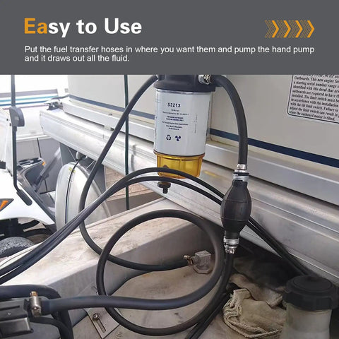5/16 Inch 6 Foot Marine Fuel Line With Primer Bulb And Stainless Steel Clamps connected in marine outboard environment