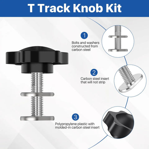 Twenty Piece T Track Knob Kit For Woodworking Jigs And Fixtures Includes Star Knobs T Bolts And Steel Washers Pro Grade Durable PP Coated Nut
