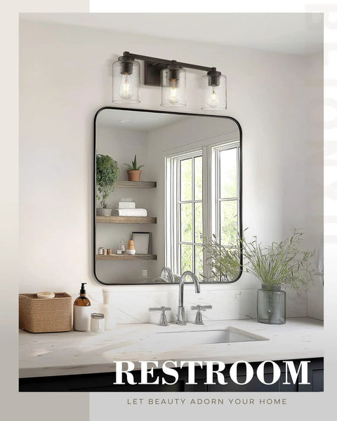 3 Light Vintage Style Vanity Light Fixture for Bathrooms in Oil Rubbed Bronze With Clear Seeded Glass Mid Century Modern Wall Sconce for Bath Vanity Hallway Or Bedroom 24.5 W x 8.7 H