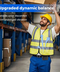 Worker in safety vest using Go-To Portable Waist And Neck Cooling Fan With 10000mAh Battery for relief in warehouse