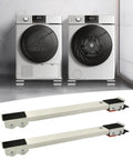 Heavy Duty Appliance Rollers For Moving Washer And Dryer Expandable Furniture Dolly Trolley With Steel Caster Wheels For Refrigerators Max 1540 Lbs Capacity Adjustable Base and steel base shown under appliances.