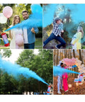 Gender Reveal Powder Blue Cylinder Cannon Squeeze Handle Flips Out With Bright Corn Silk Confetti For Your Next Bash To Absolutely Rock The Room And Go Down As A Legend Among Friends in outdoor celebrations.