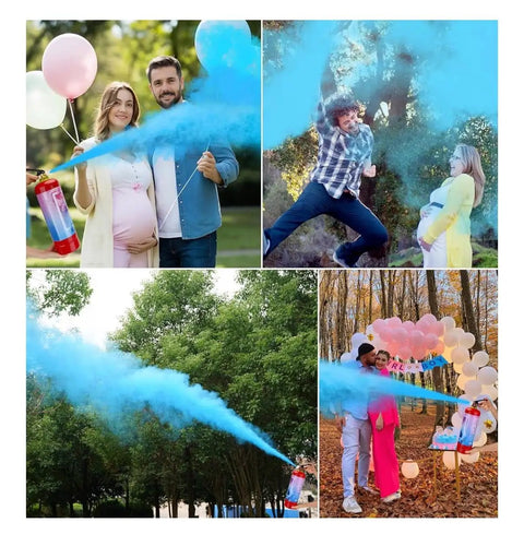 Gender Reveal Powder Blue Cylinder Cannon Squeeze Handle Flips Out With Bright Corn Silk Confetti For Your Next Bash To Absolutely Rock The Room And Go Down As A Legend Among Friends in outdoor celebrations.