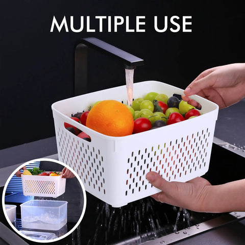 5 Pack Large Fridge Storage Containers Set With Leakproof Lids Removable Colander BPA Free Dishwasher And Microwave Safe used for washing fruit