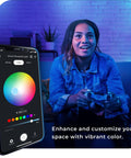 Woman using Ultra Slim 6 Inch Wi Fi Smart Recessed Lighting Kit 2 Pack with phone app for voice-activated RGB lighting