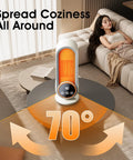 Portable Indoor Space Heater With 1200W PTC Ceramic Rapid Heating in a cozy living room, displaying 70-degree heating angle